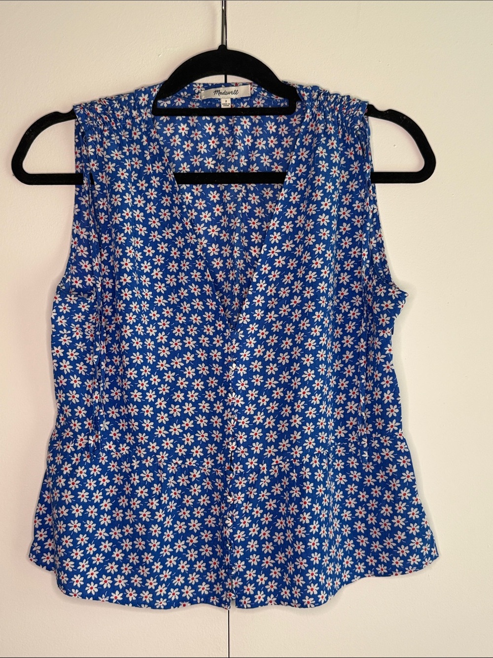 Madewell Blue Daisy-Print Sleeveless V-Neck Camisole